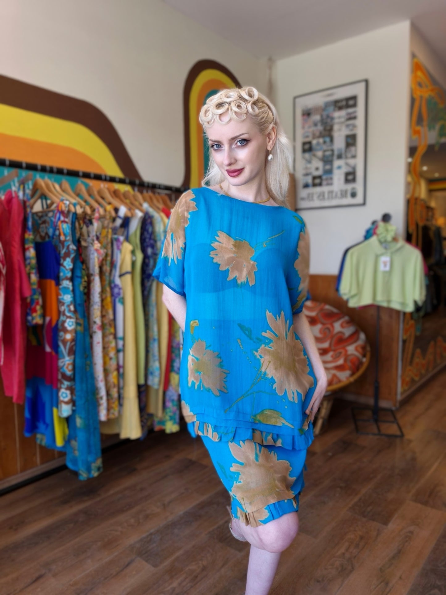 Vintage Blue Floral Two-Piece