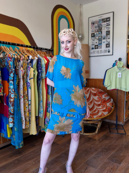 Vintage Blue Floral Two-Piece