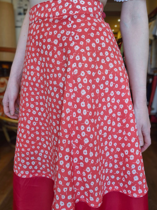 Red Vintage Floral Skirt