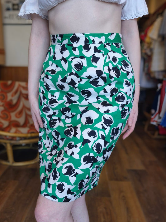 Green Floral Pencil Skirt