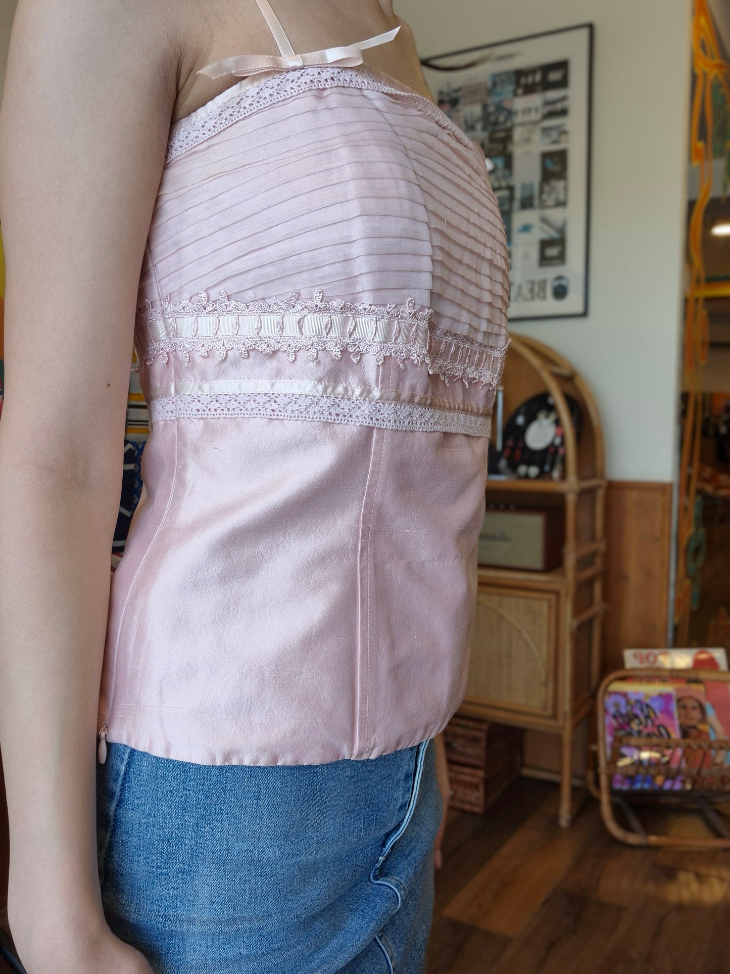 Luisa Spagnoli Blush Y2K Cami | 100% Pure Silk | Pintuck Detailing | Lace Trim | Coquette Charm