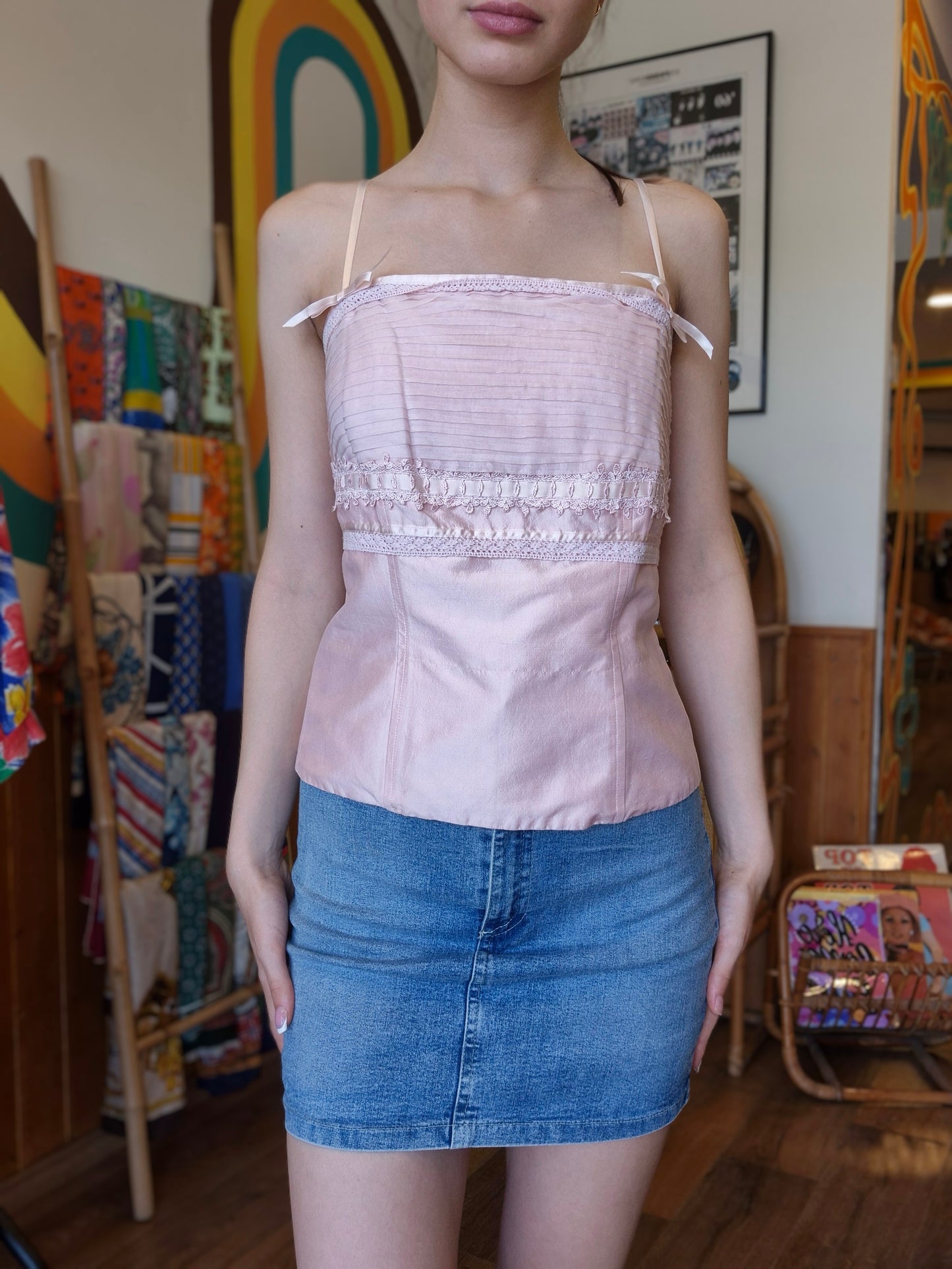 Luisa Spagnoli Blush Y2K Cami | 100% Pure Silk | Pintuck Detailing | Lace Trim | Coquette Charm