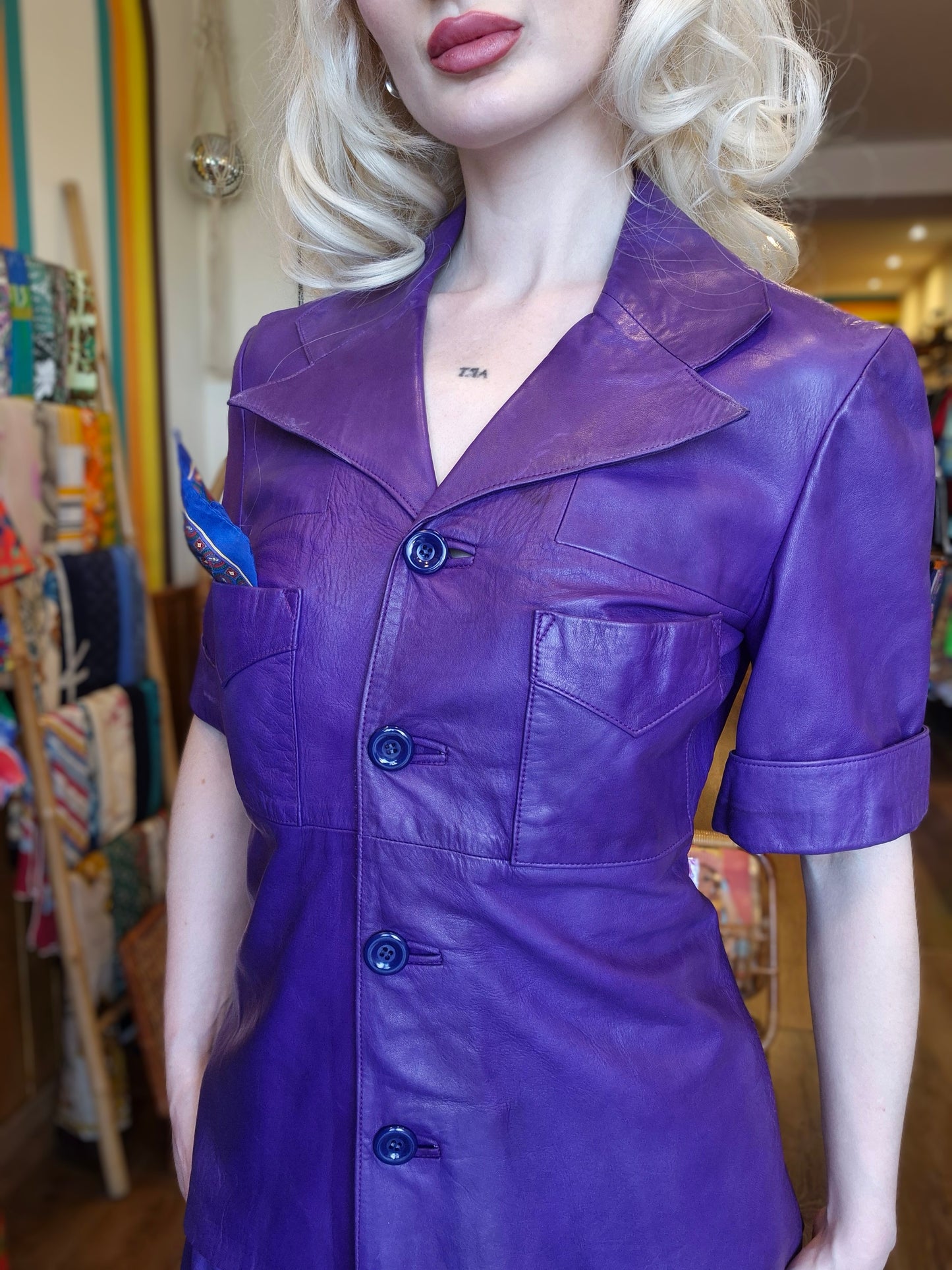 Vintage 70s Purple Leather Two-Piece Set – Retro Leather Jacket & Skirt | Women's Vintage Outfit | Genuine 1970s Suit