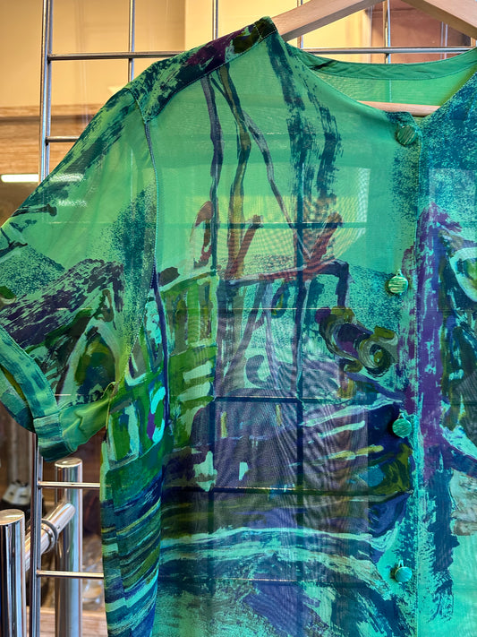 Vintage Art Print Sheer Shirt