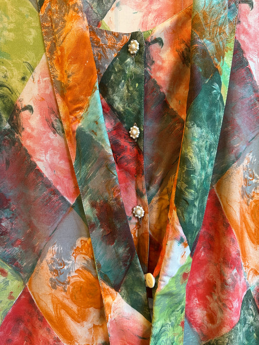 Abstract Mosaic Silk Blouse