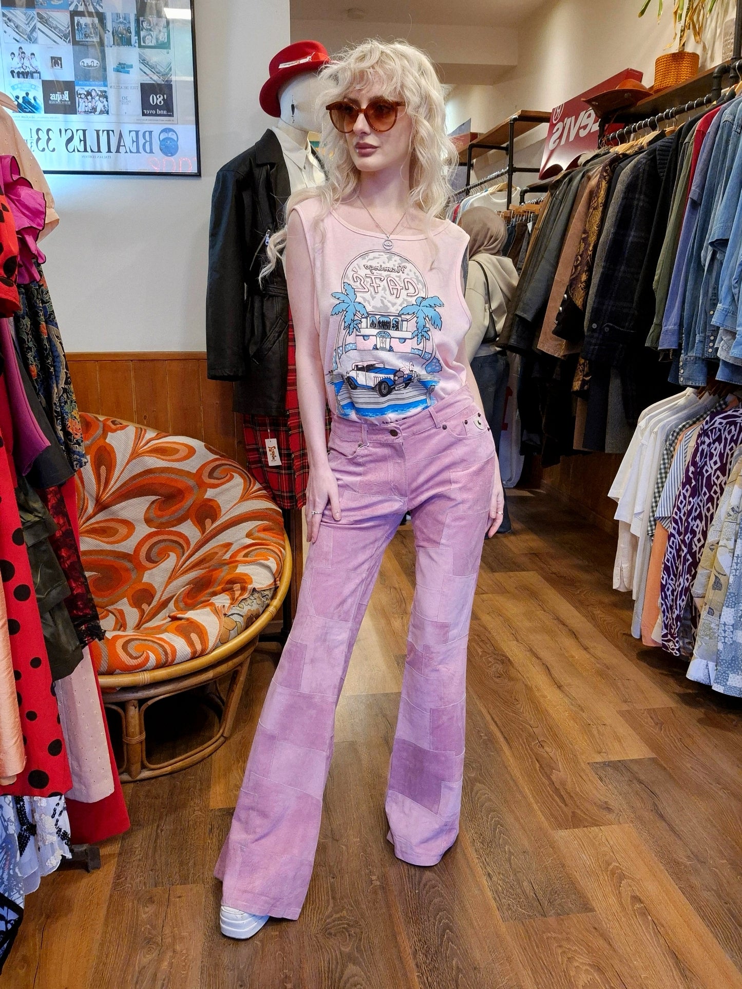 Baby Pink Suede Patchwork Pants