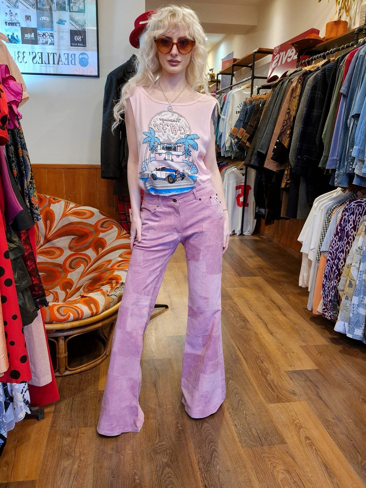 Baby Pink Suede Patchwork Pants