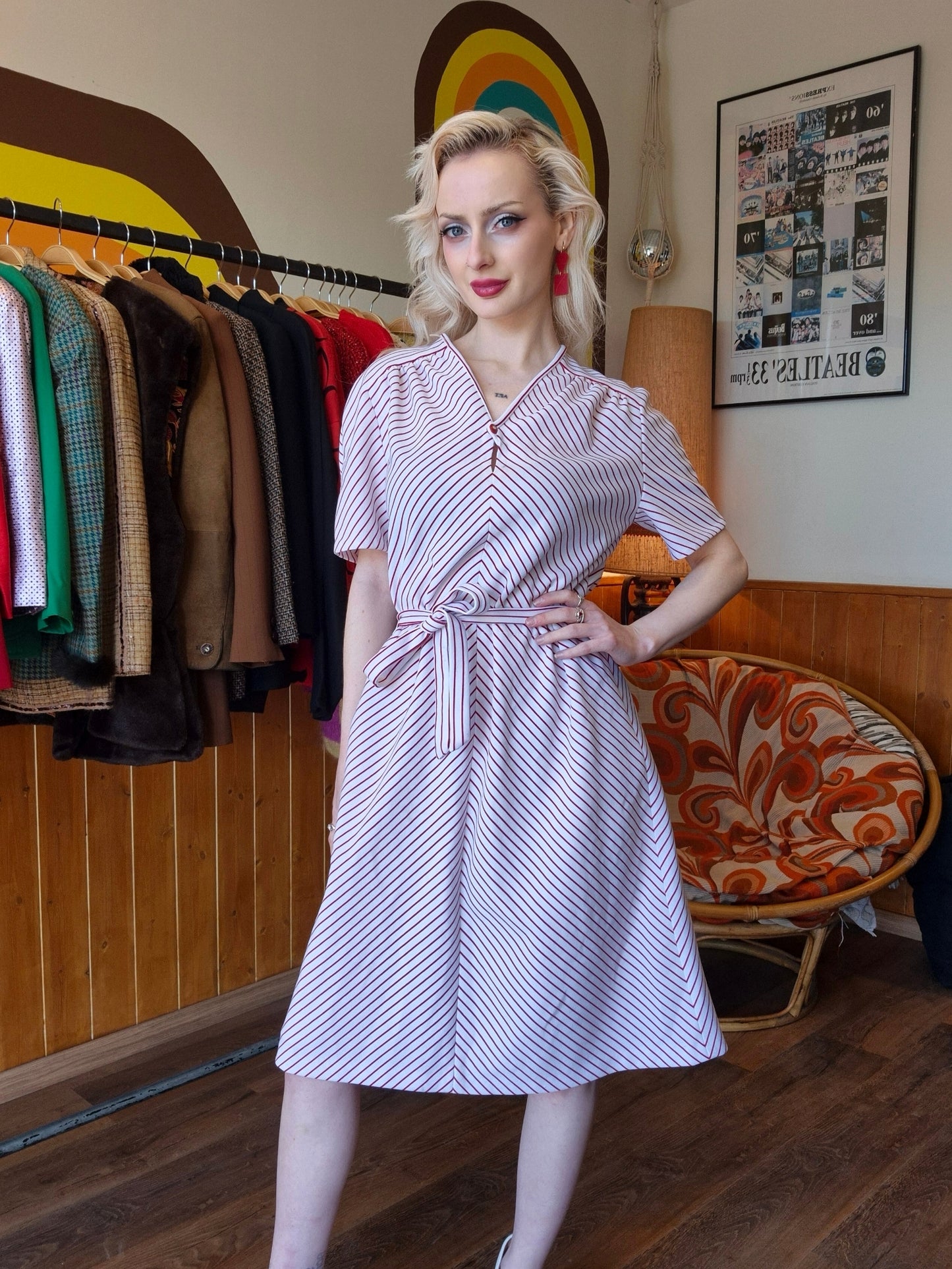 Red and White 1970s Dress