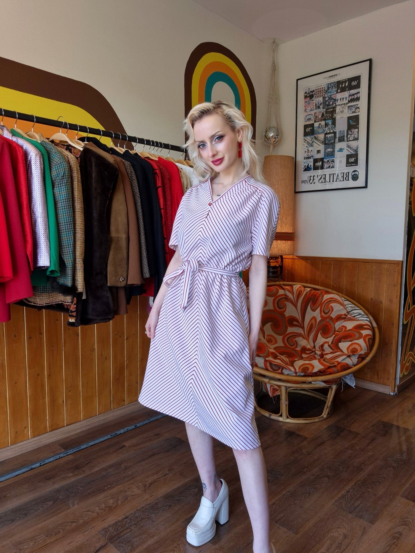 Red and White 1970s Dress