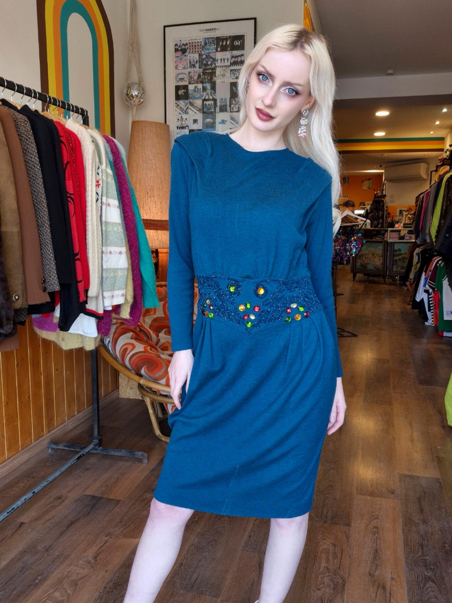 1980's Jumper Dress with jewel detailed waist.