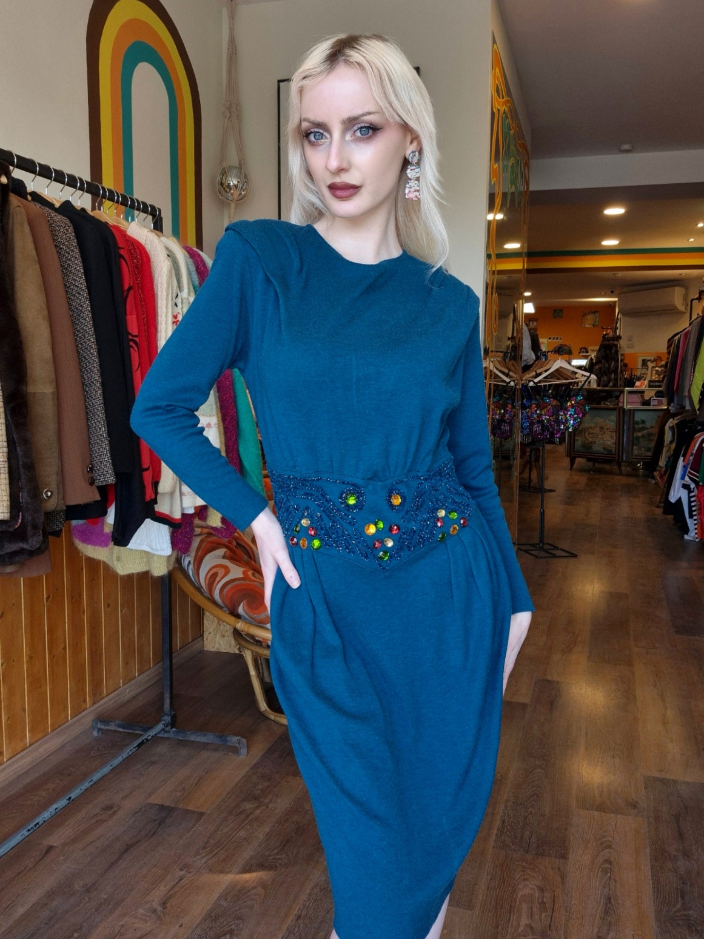 1980's Jumper Dress with jewel detailed waist.