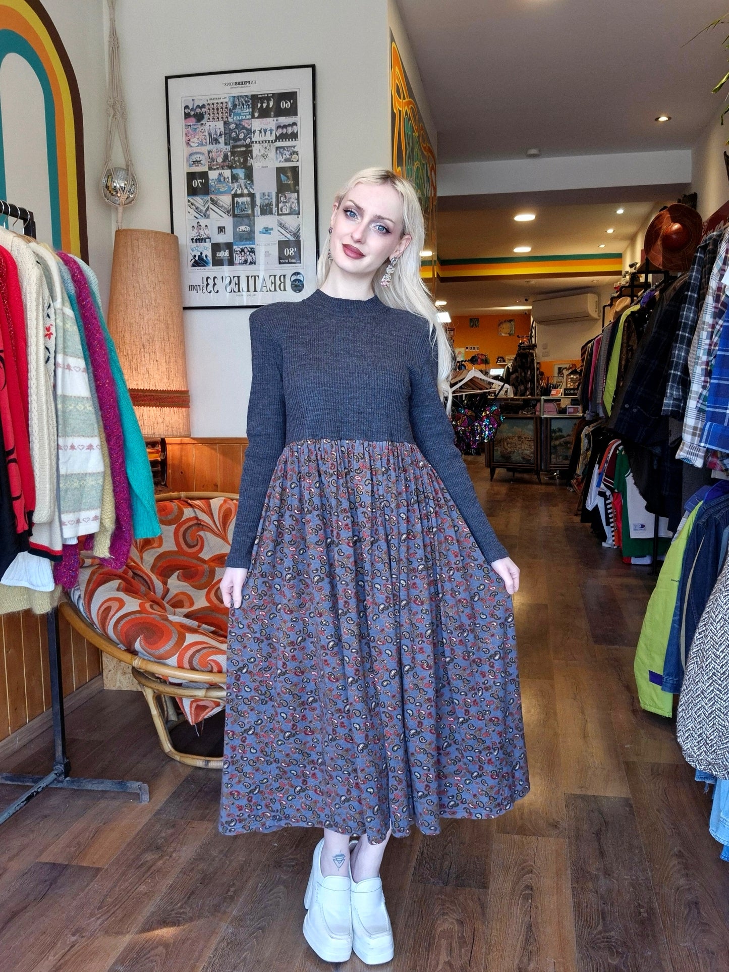 1970s Paisley Jumper Dress in soft brushed cotton.