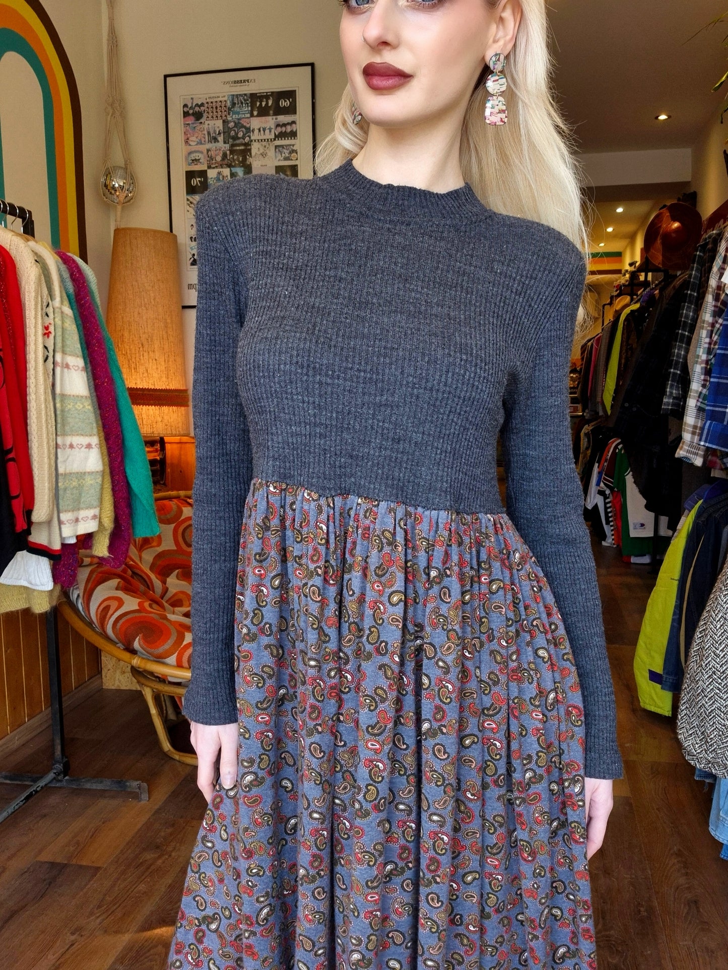 1970s Paisley Jumper Dress in soft brushed cotton.