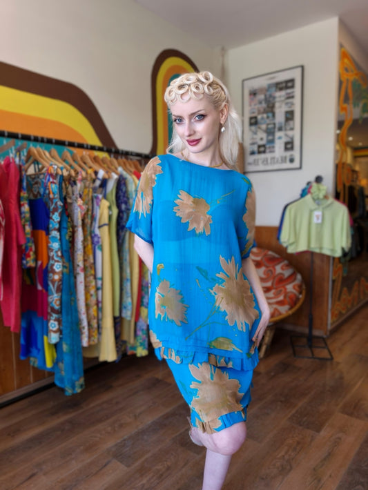 Vintage Blue Floral Two-Piece