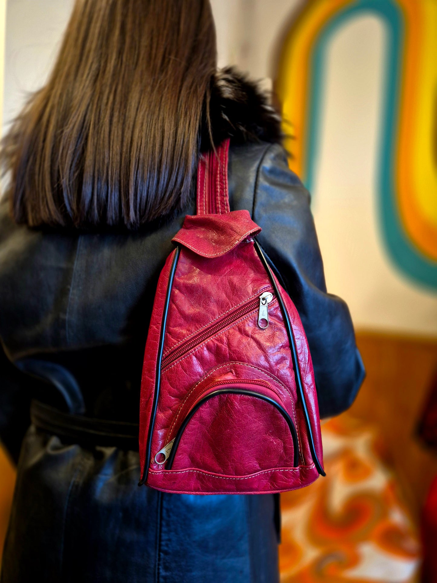 Vintage Red Leather Backpack