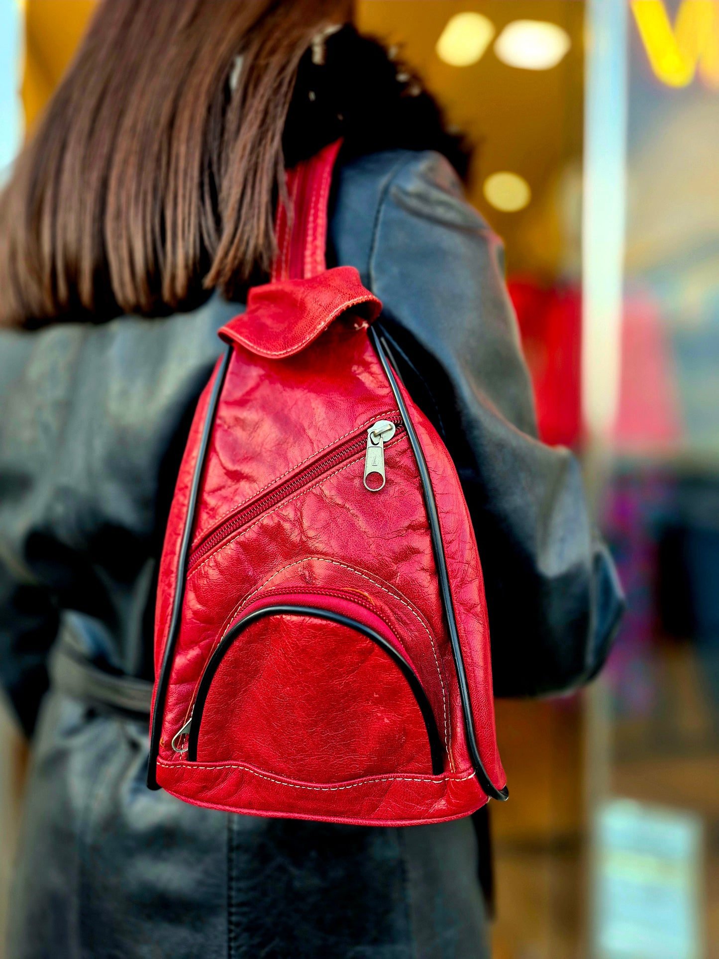 Vintage Red Leather Backpack