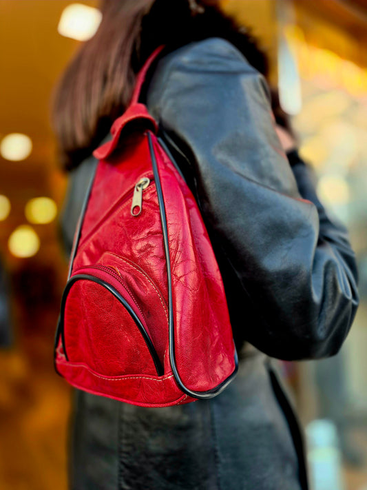 Vintage Red Leather Backpack