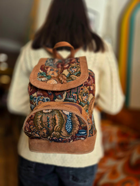 Vintage Tapestry and Suede Bagpack