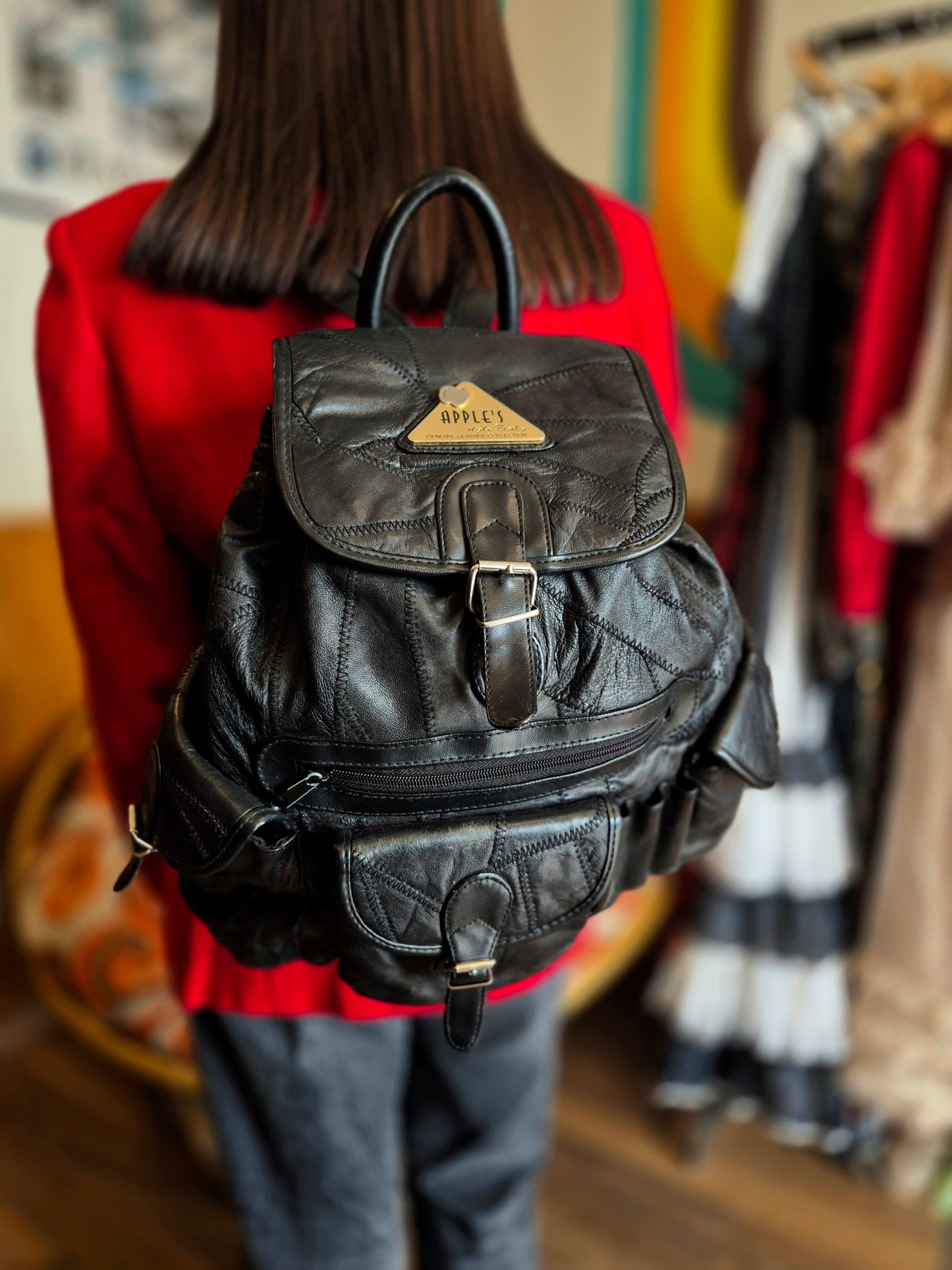 Italian Black Leather Backpack