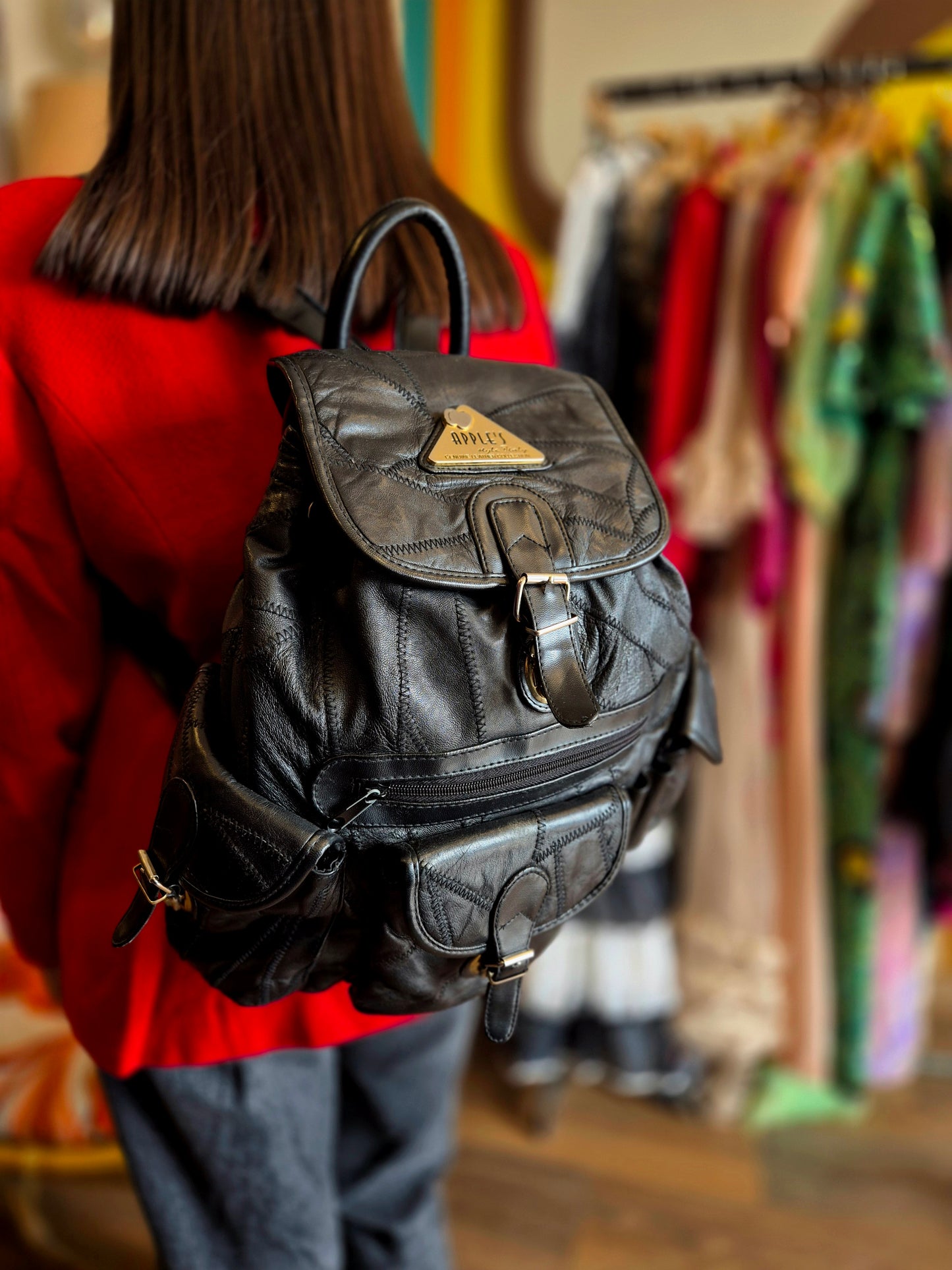 Italian Black Leather Backpack