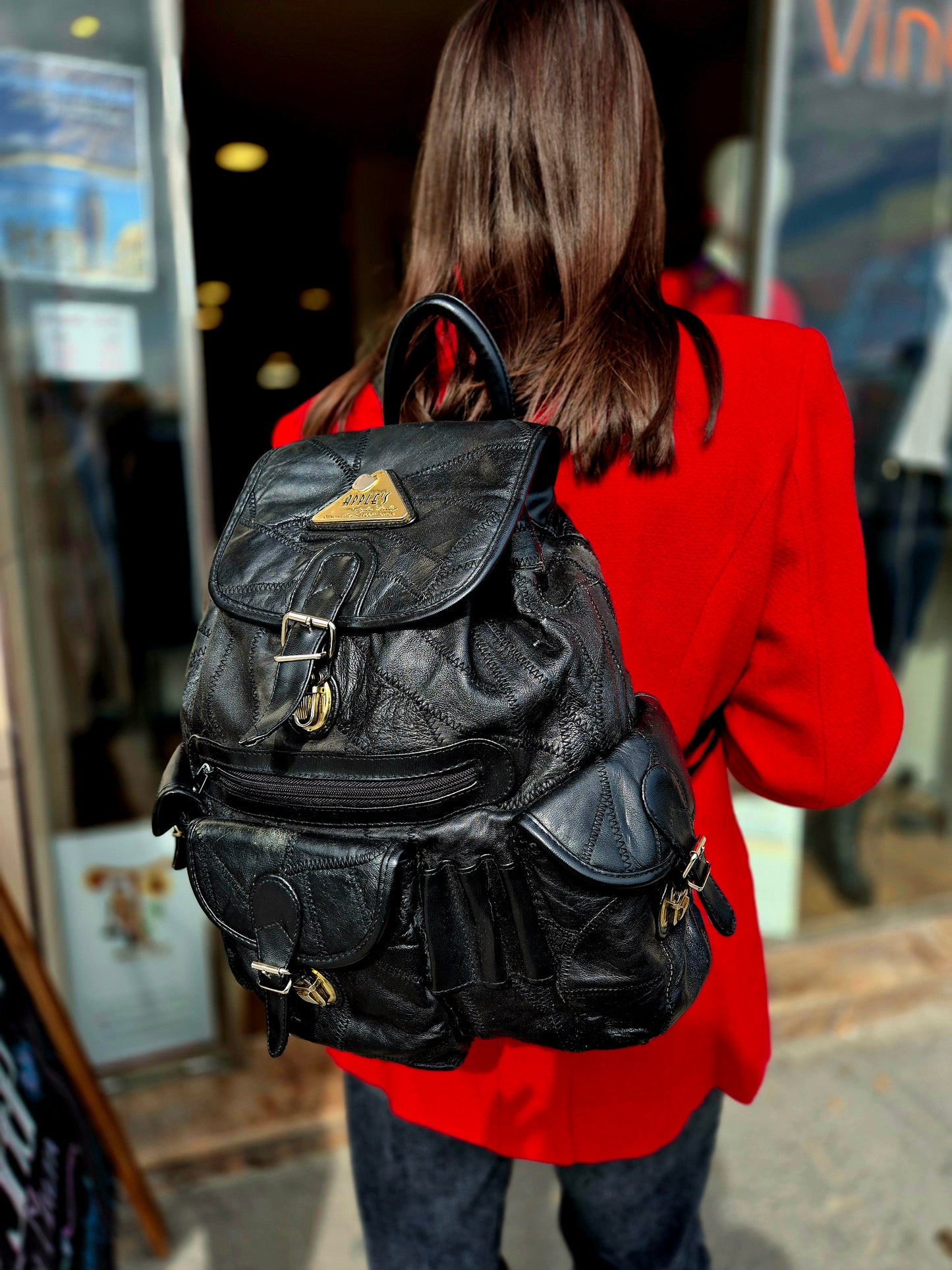 Italian Black Leather Backpack