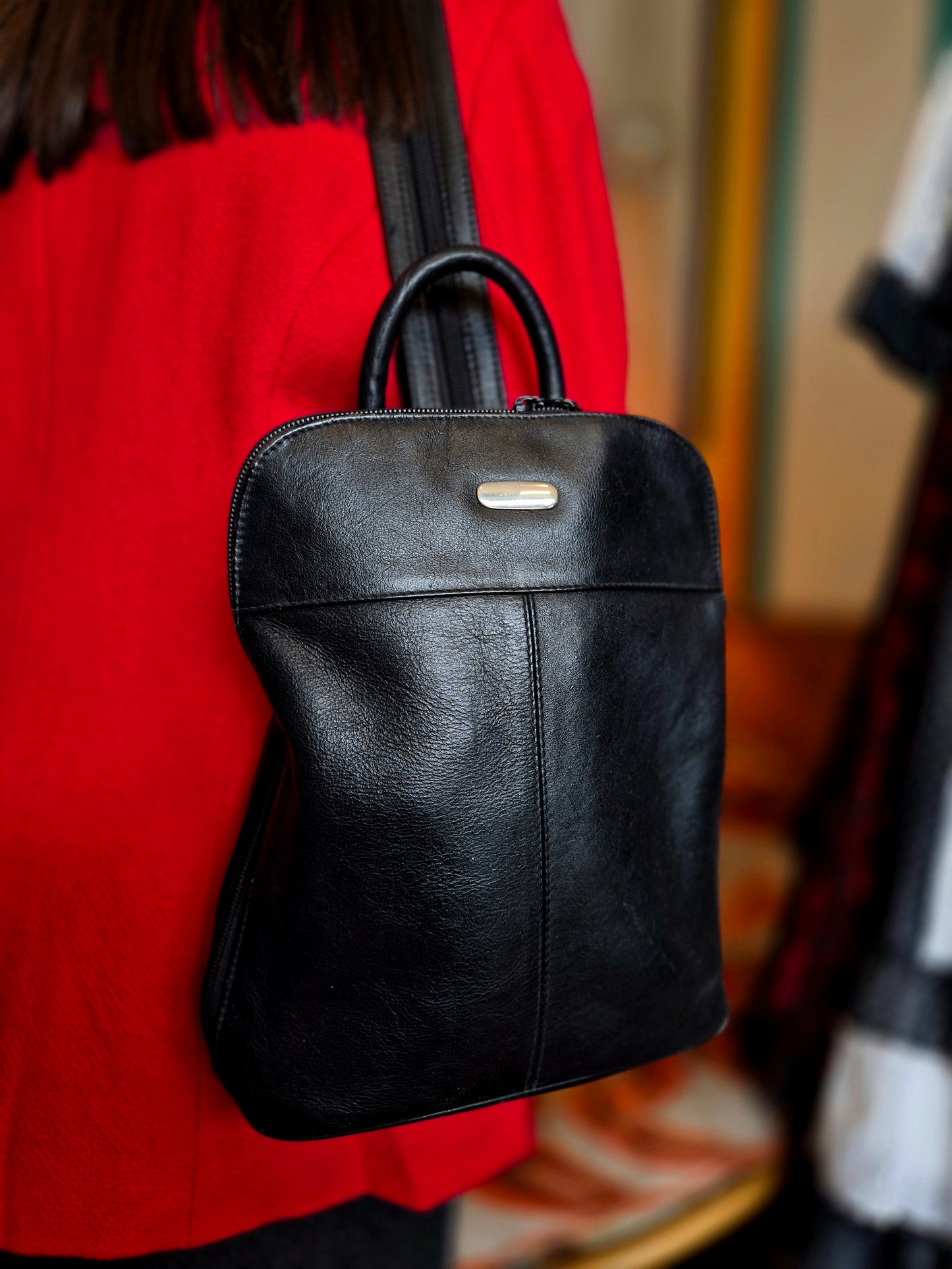 Vintage Black Leather Bagpack