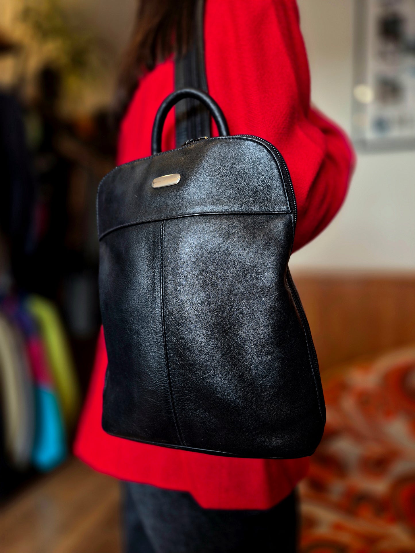 Vintage Black Leather Bagpack