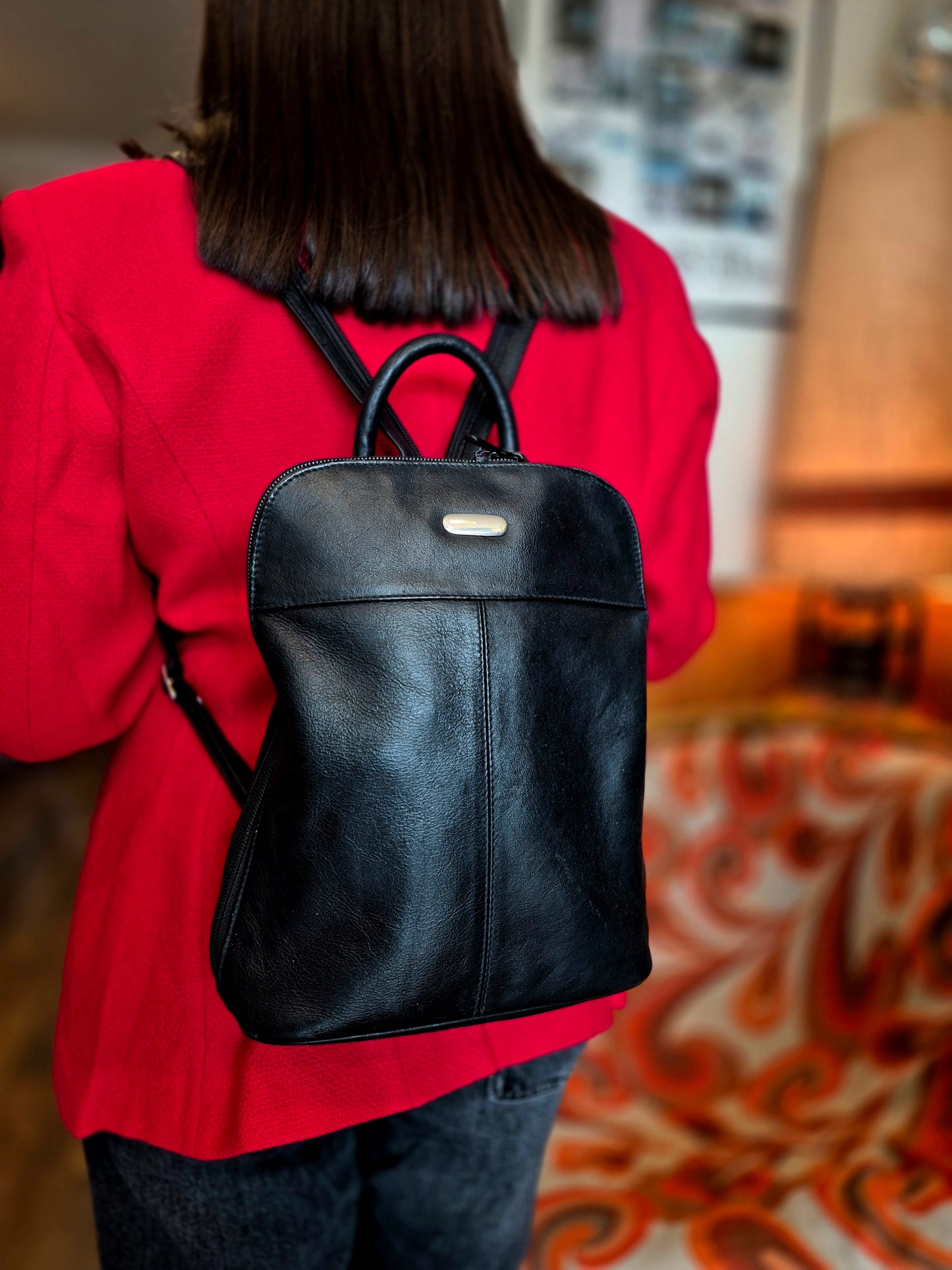 Vintage Black Leather Bagpack