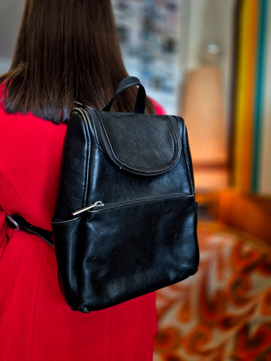 Vintage Black Leather Backpack