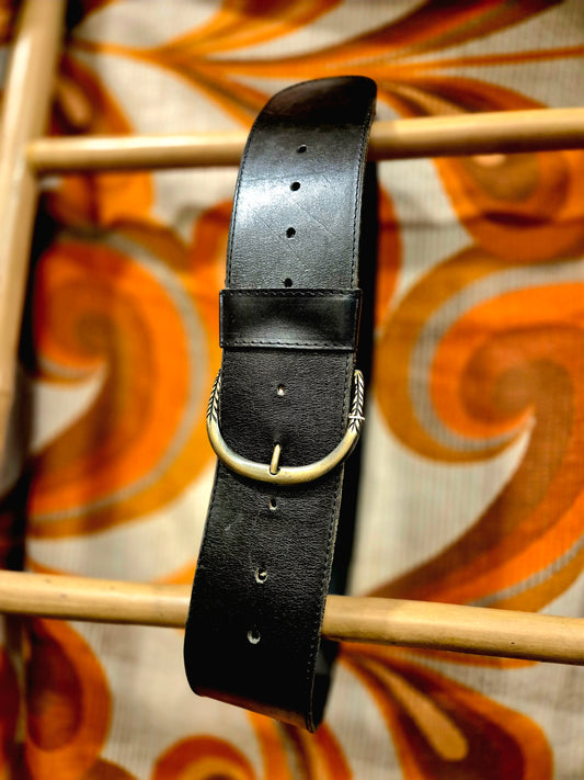 Leather Belt with Brass Buckle