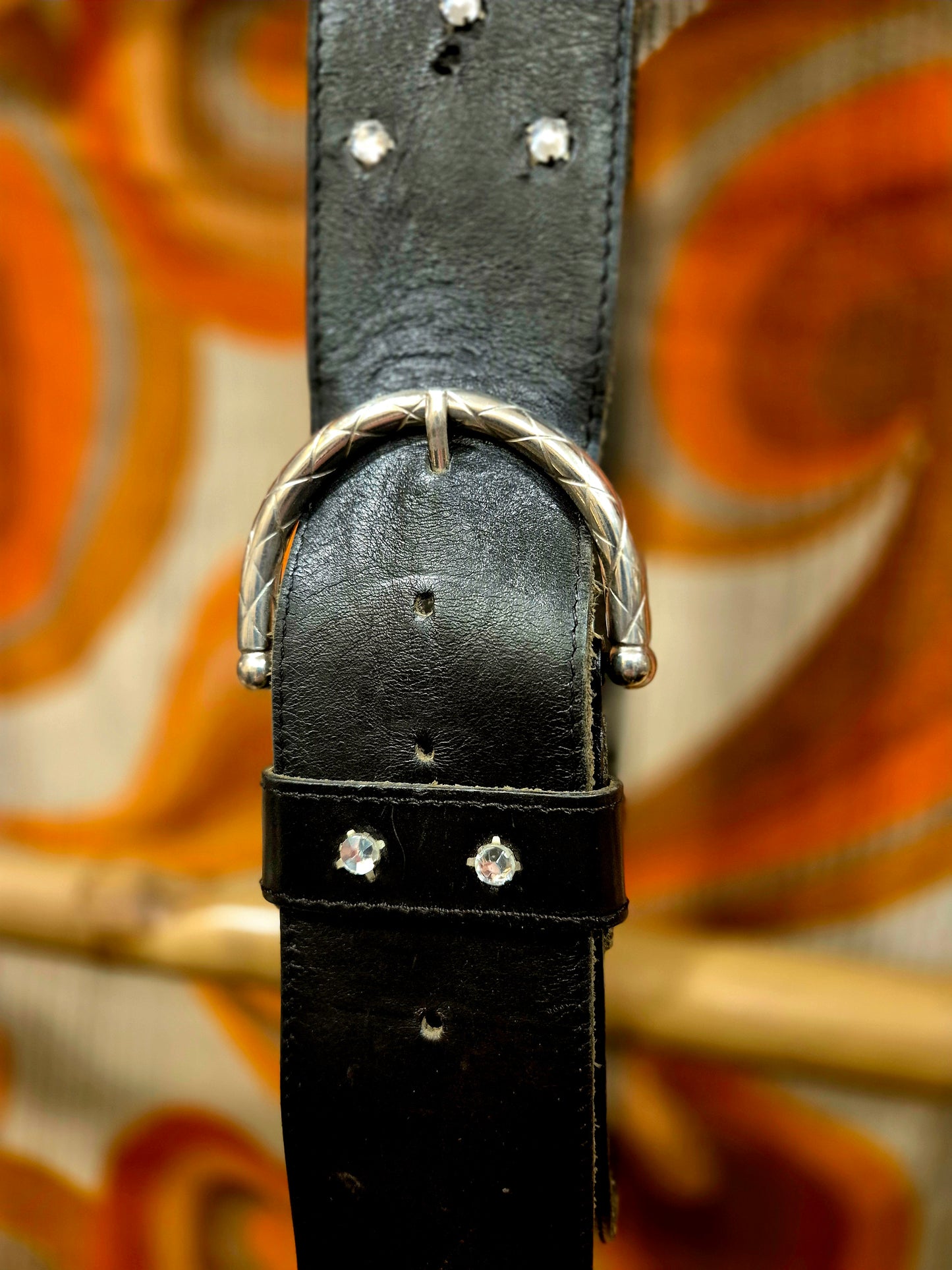 1980s Vintage Leather Crystal Belt