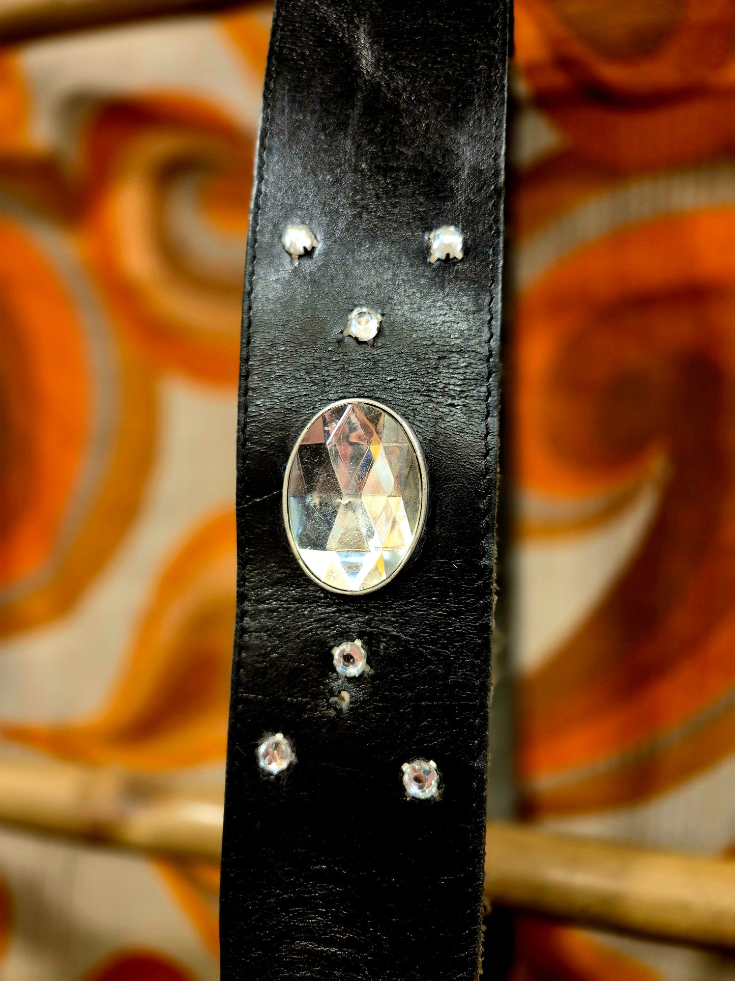 1980s Vintage Leather Crystal Belt