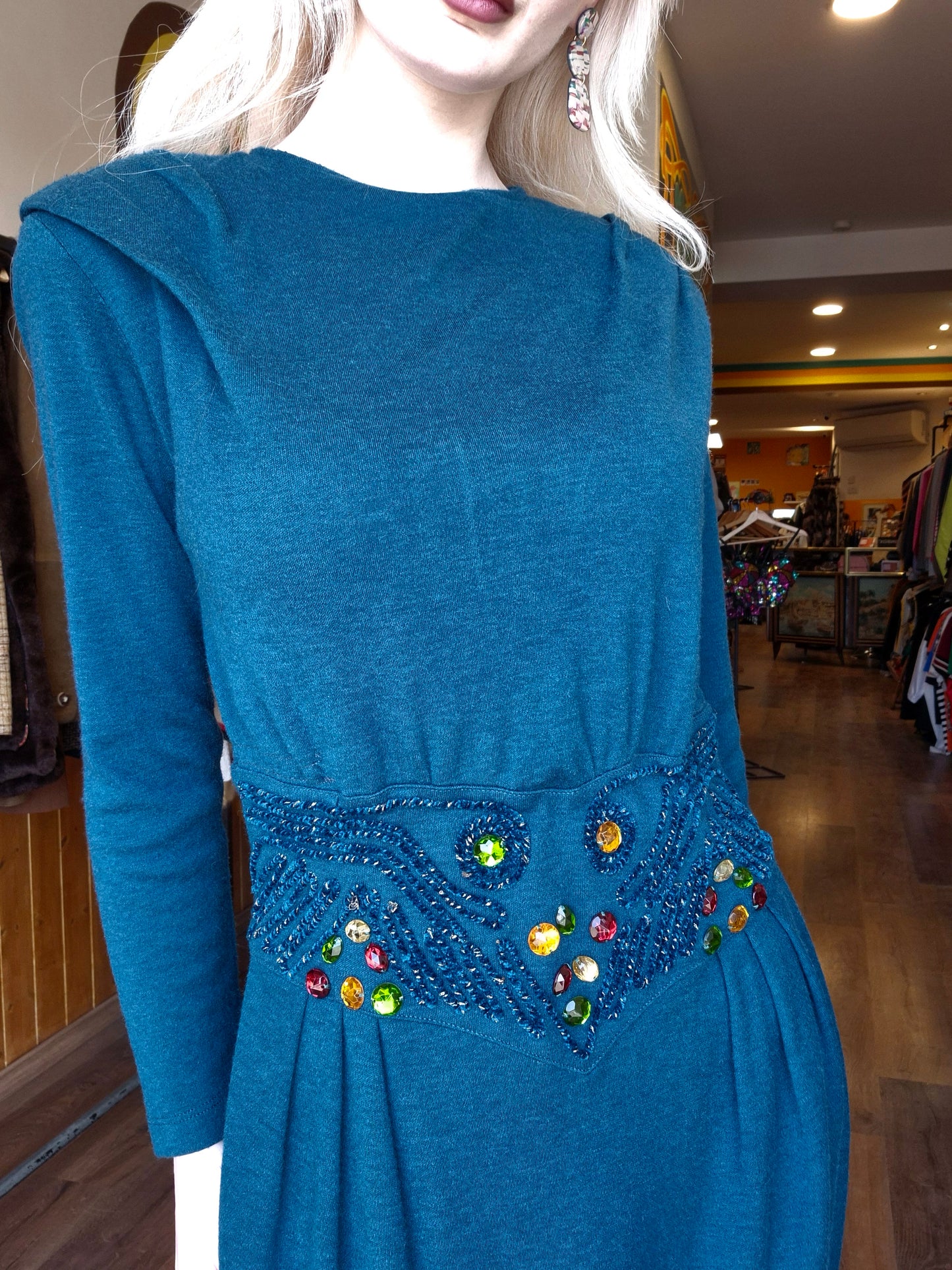 1980's Jumper Dress with jewel detailed waist.