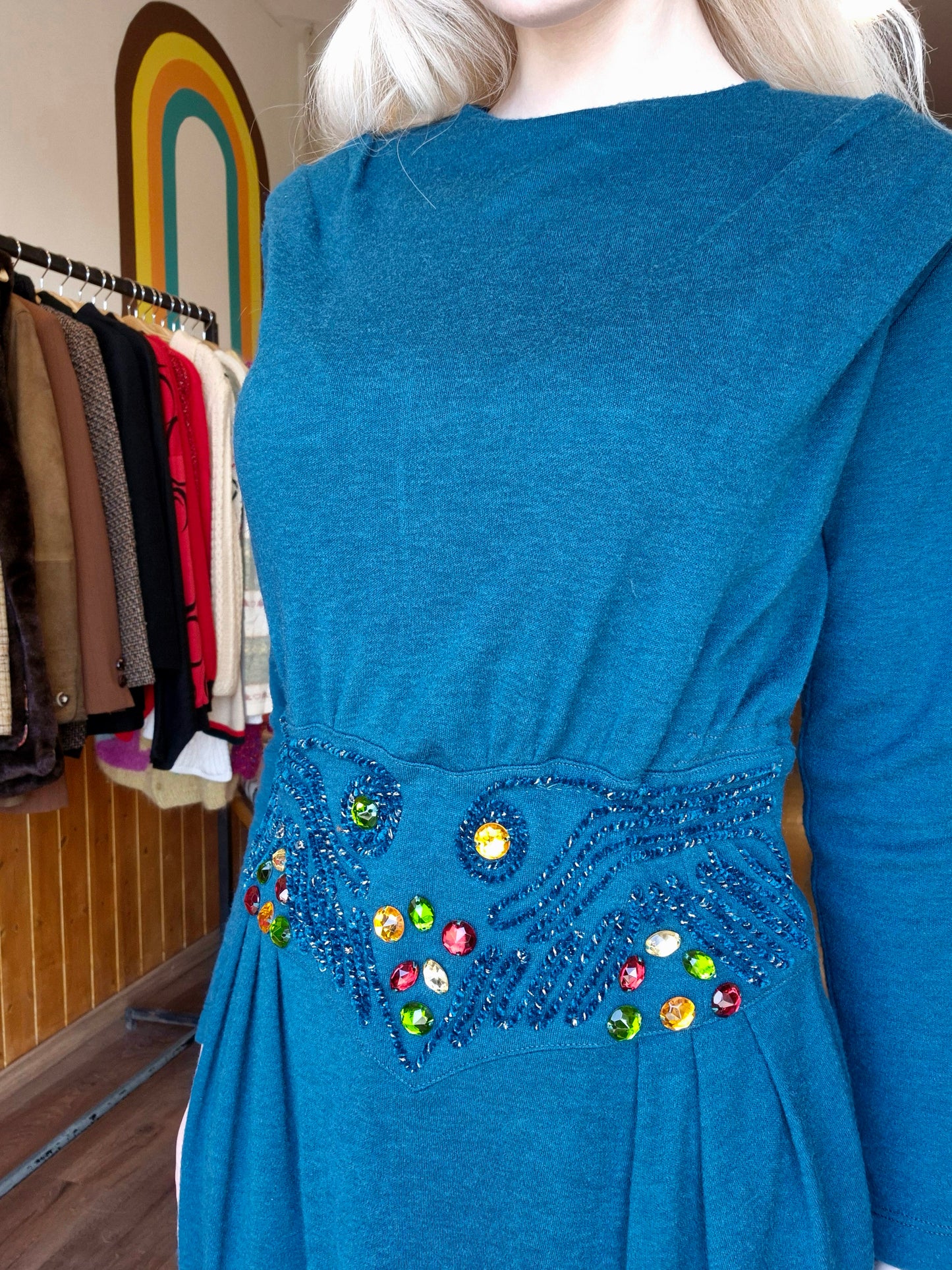 1980's Jumper Dress with jewel detailed waist.