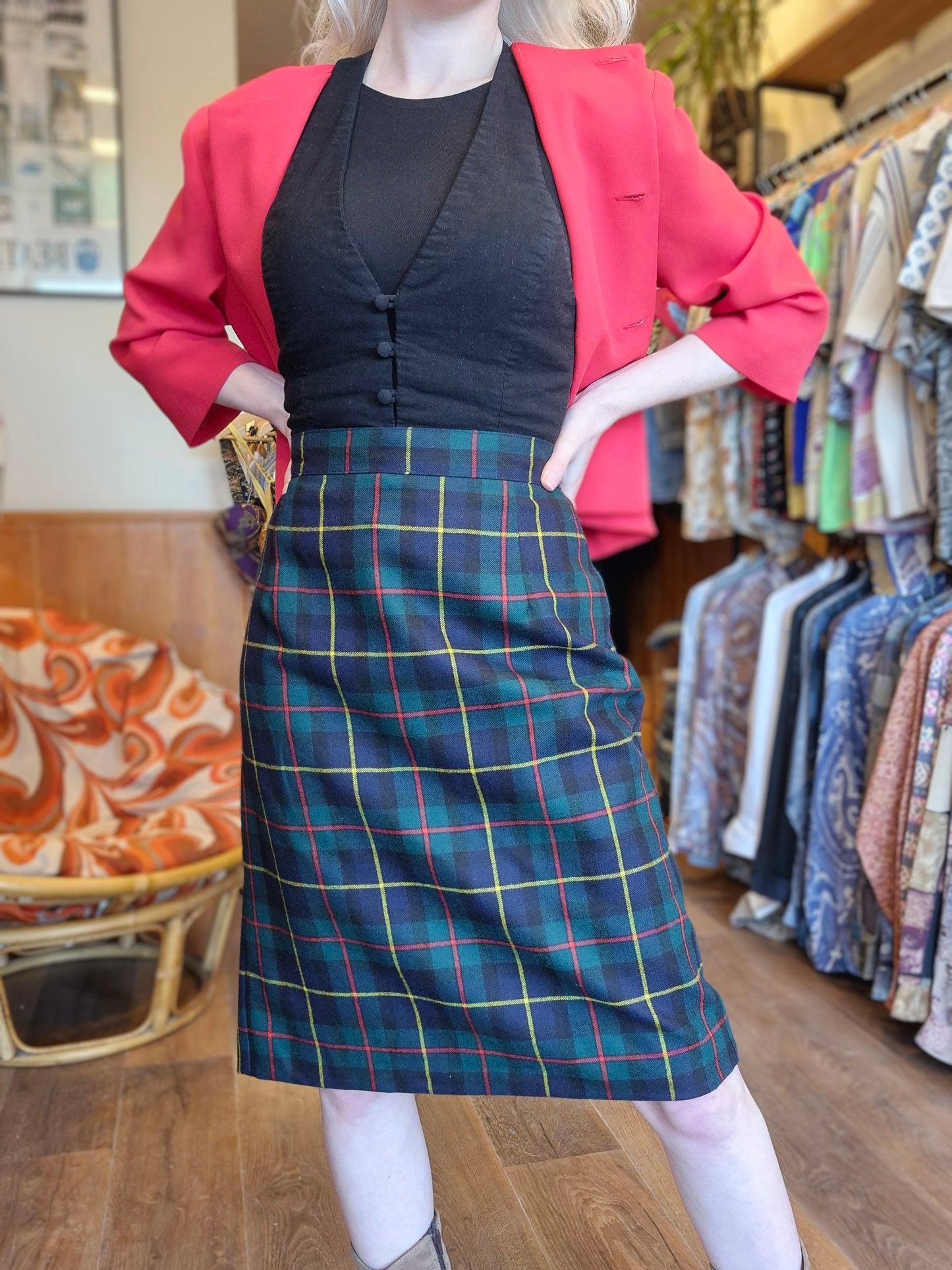 Pure Wool Green Tartan Skirt