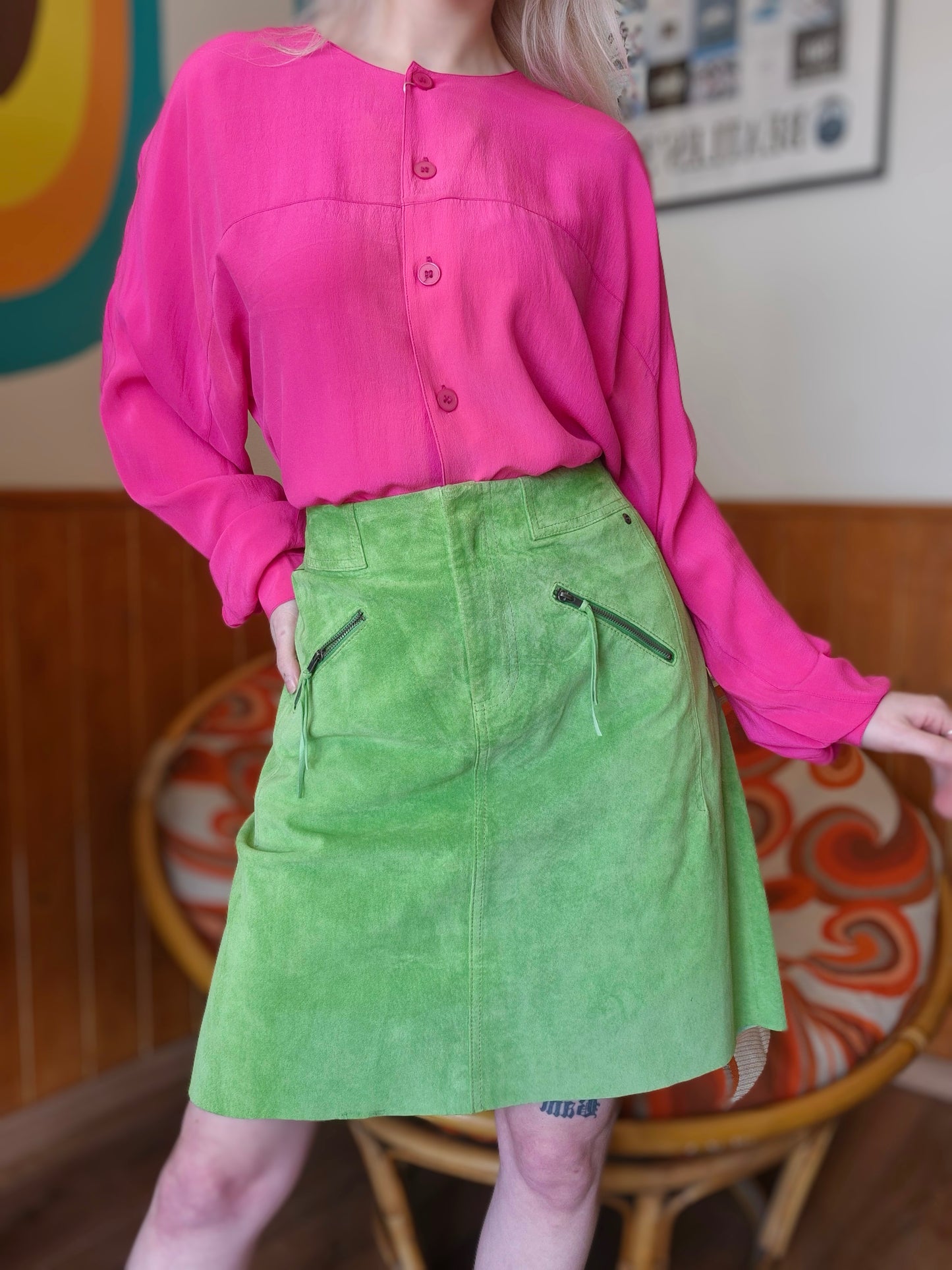 Deadstock Green Suede Skirt