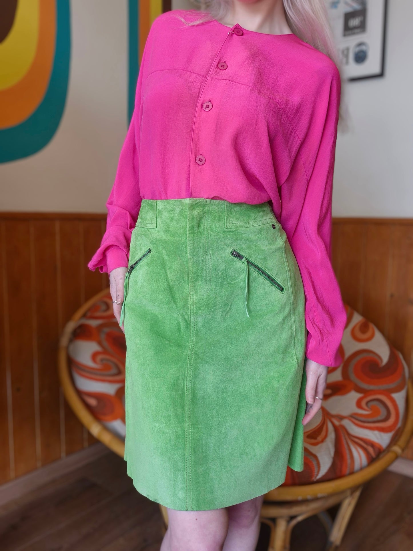 Deadstock Green Suede Skirt