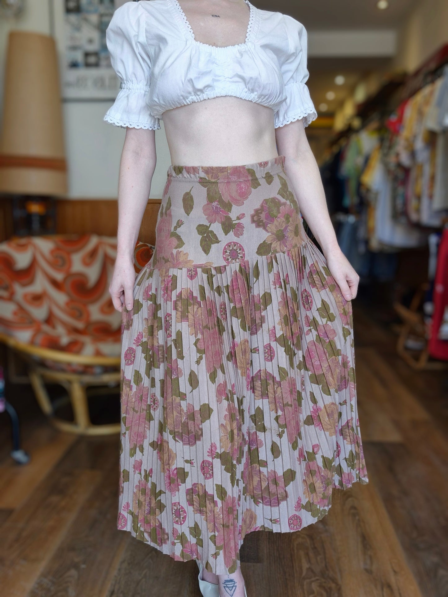 Vintage Pleated Floral Skirt