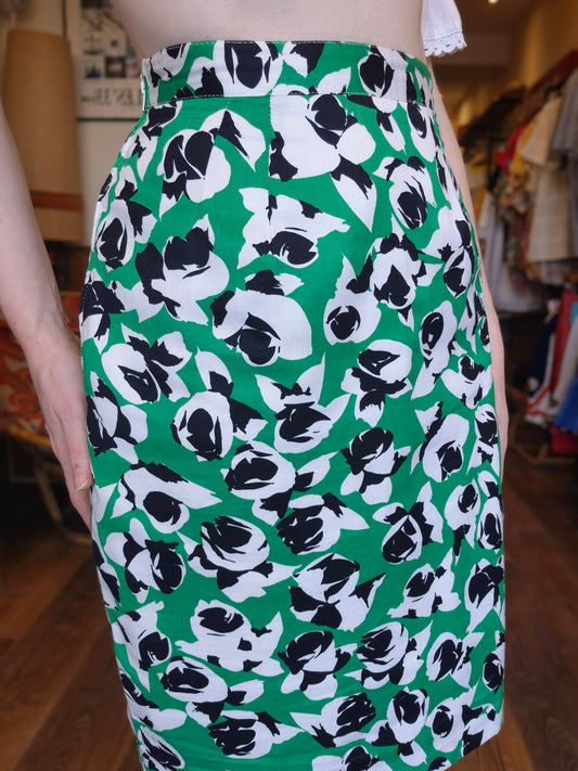 Green Floral Pencil Skirt