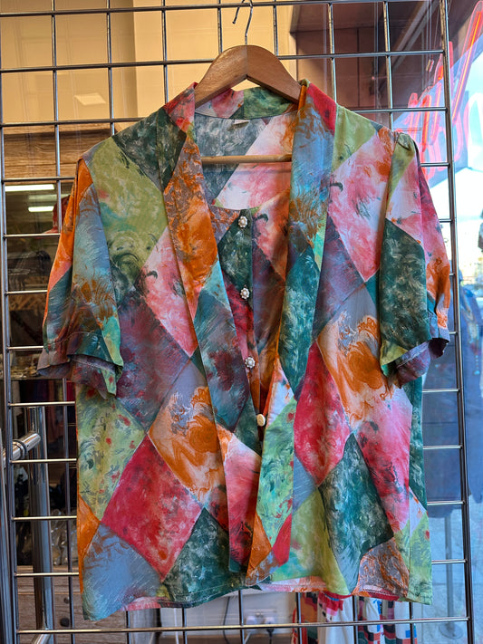 Abstract Mosaic Silk Blouse