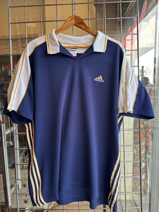 Vintage Adidas Navy Stripe Polo Shirt