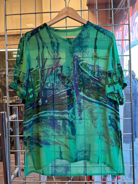 Vintage Art Print Sheer Shirt