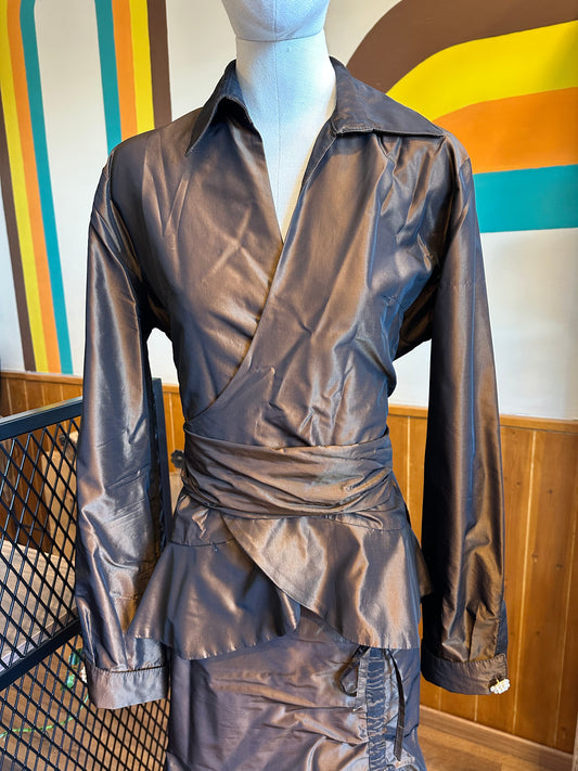 Vintage Ruched Skirt & Wrap Blouse Set”