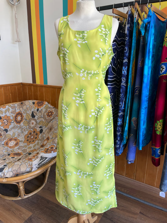 1990s Green Floral Dress
