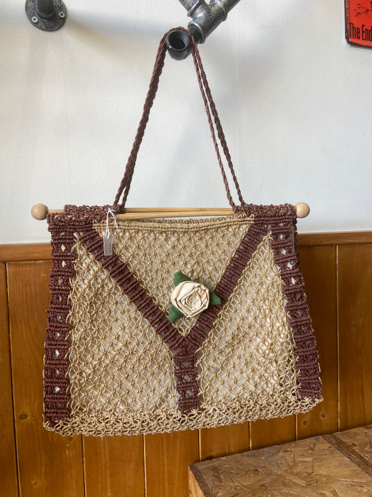 1940's Straw Beach Bag with Rose