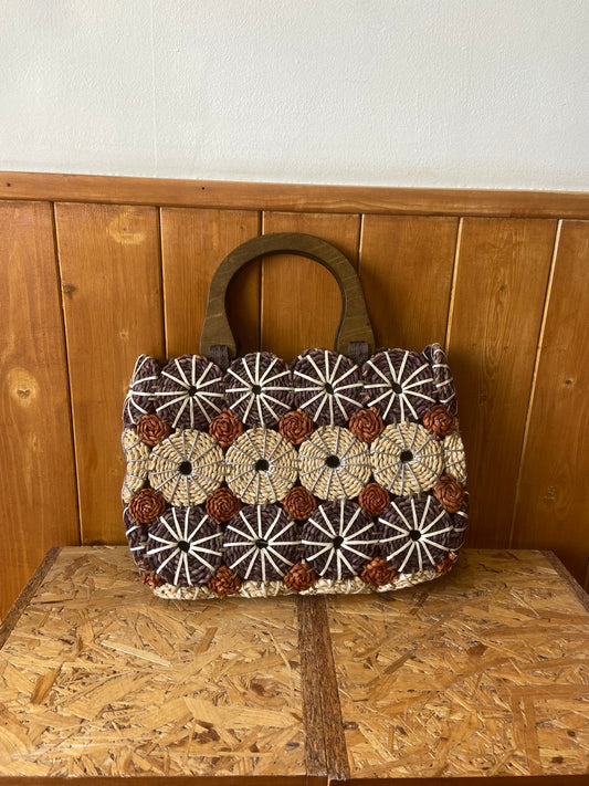 Straw Beach Bag with Wooden Handles