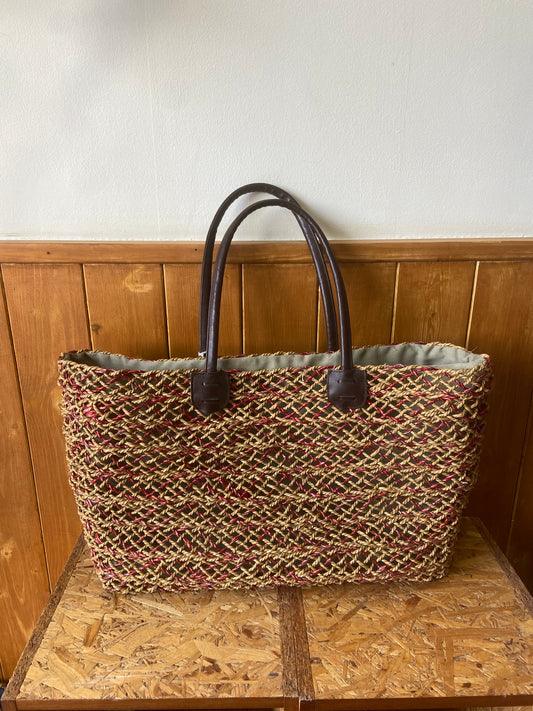 Large Straw Bag with Red Detailing