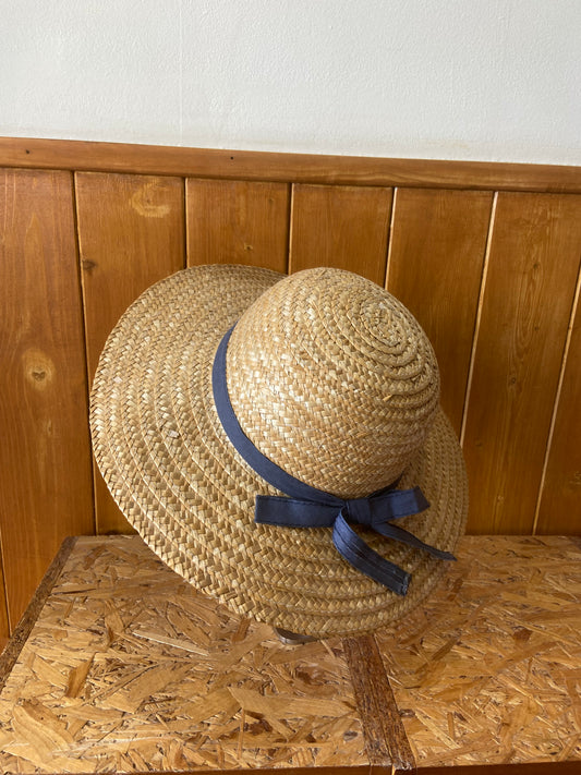 Straw Hat with Blue Ribbon