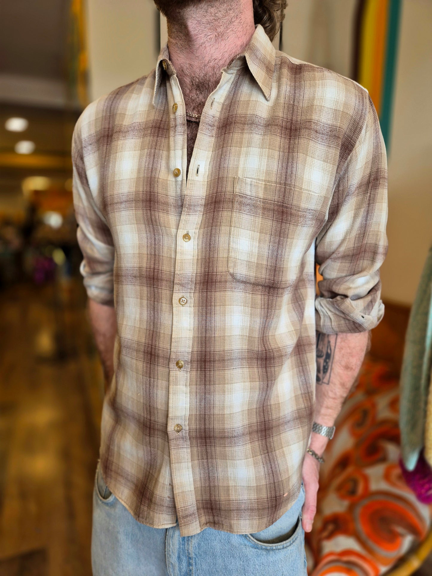 Brown and Cream 'Sky' Winter Collection Plaid Shirt