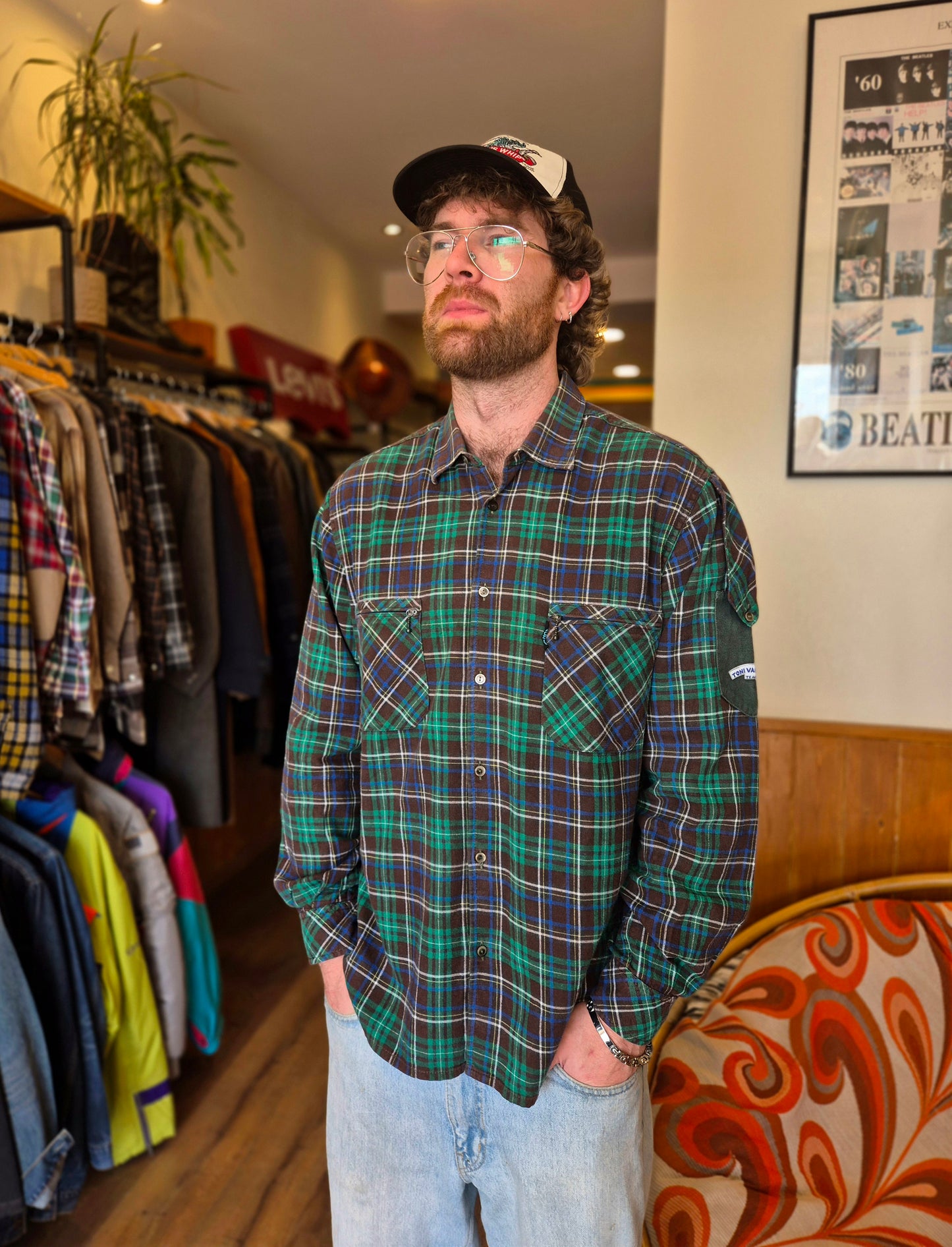 Green and Grey Plaid Shirt